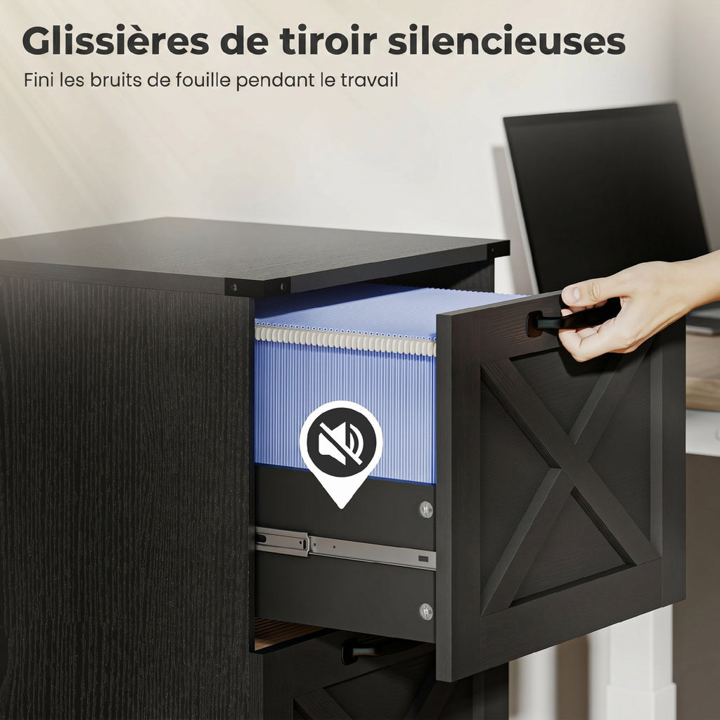 Caisson de Bureau avec 2 Tiroirs, Dossiers Suspendus pour Formats Lettre/A4, Style Rustique, 40x40x71cm, Noir-6