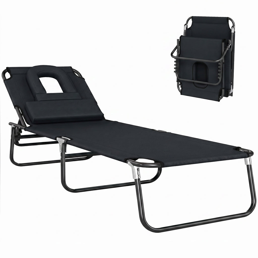 Transat de Jardin Chaise Longue Pliante Bain de Soleil pour Lecture Noir-0