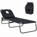 Transat de Jardin Chaise Longue Pliante Bain de Soleil pour Lecture Noir-0