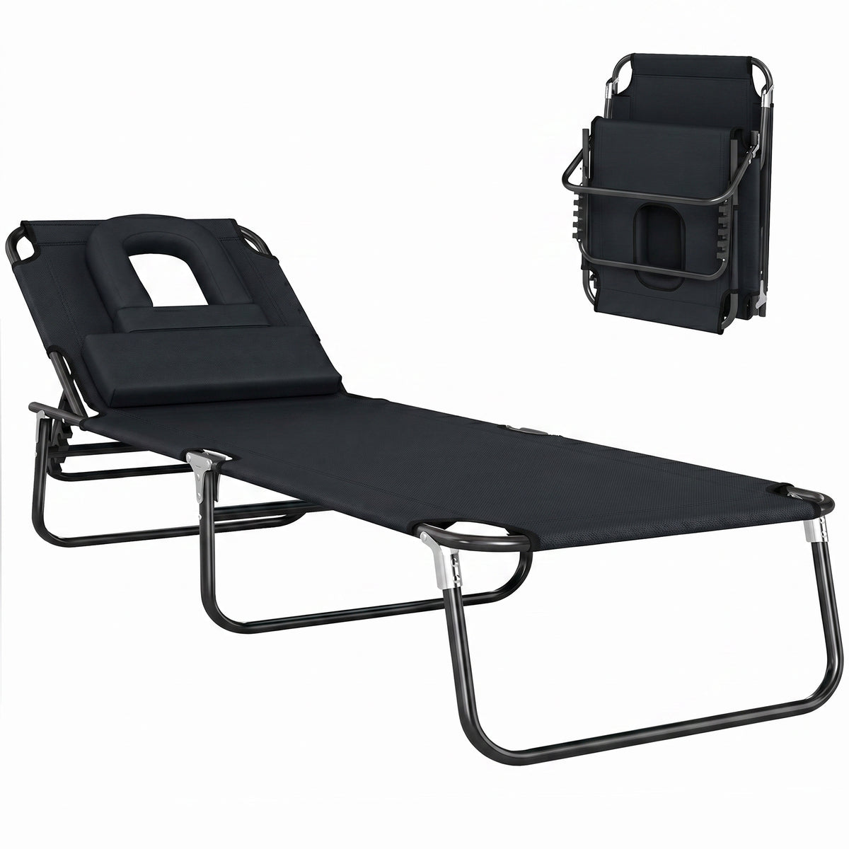 Transat de Jardin Chaise Longue Pliante Bain de Soleil pour Lecture Noir-0