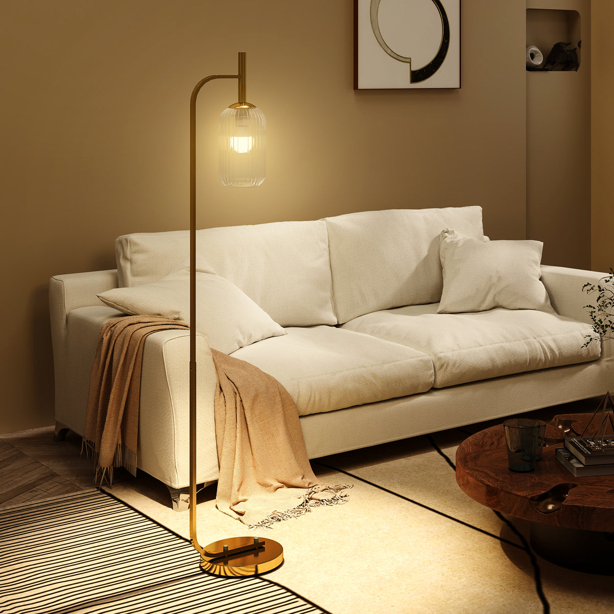 Lampadaire sur pied salon lampe sur pied avec abat-jour en verre texturé interrupteur à pied 29 x 25 x 152 cm métal or-9