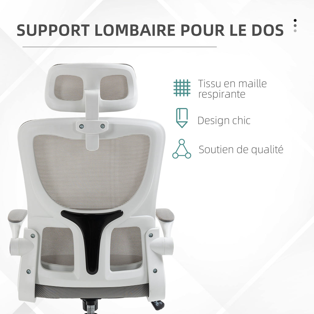 Fauteuil de bureau pivotant 360° avec appui-tête réglable et support lombaire - hauteur d'assise réglable gris-5