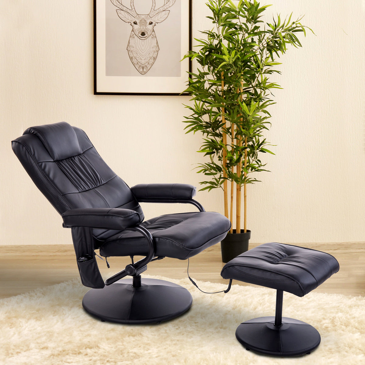 Fauteuil de Massage et Relaxation électrique pivotant inclinable avec Repose-Pied revêtement synthétique Noir-1