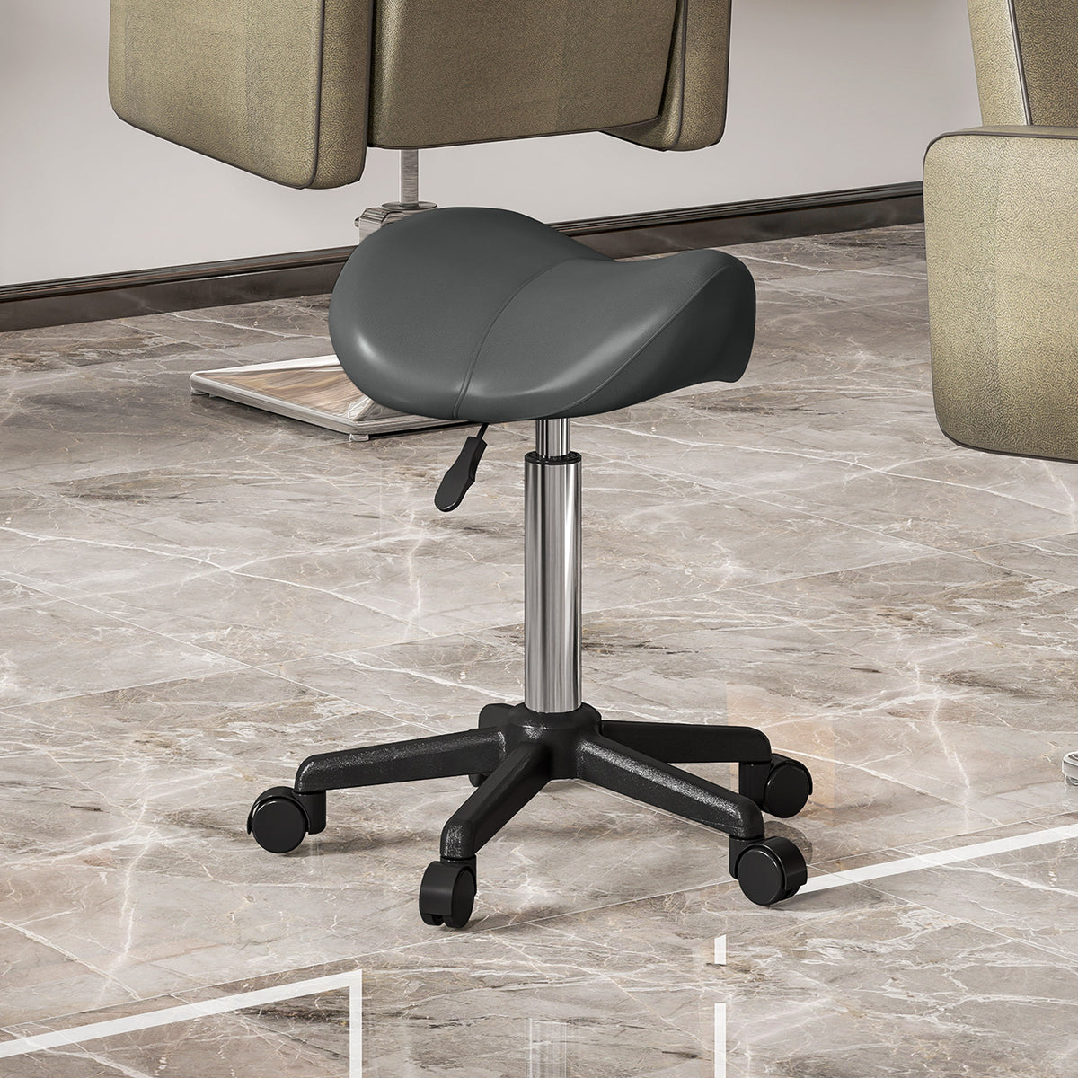 Tabouret à roulettes, chaise de travail avec hauteur réglable 45-57 cm et selle ergonomique, 48x47x45-57cm, gris-1