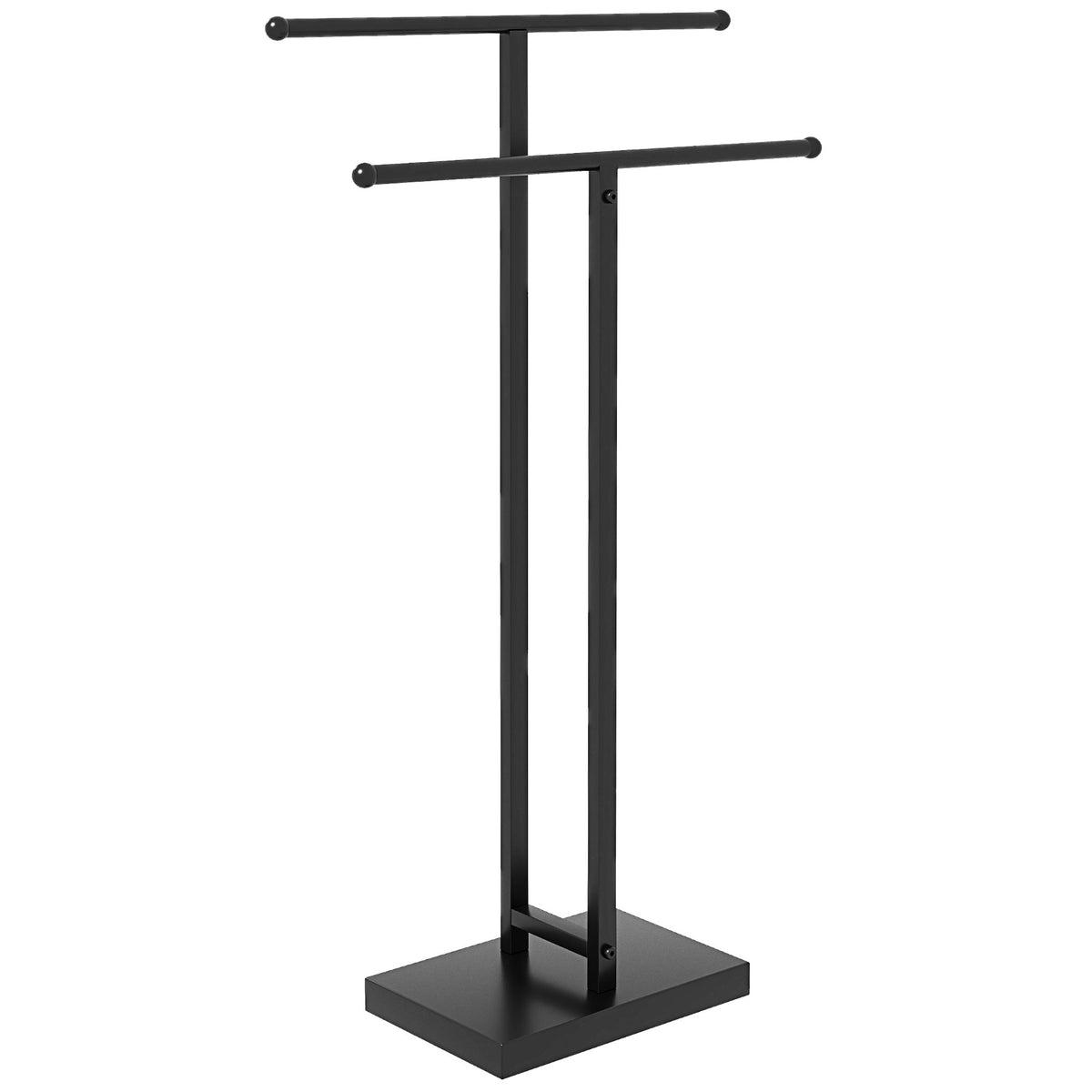 Porte-serviettes sur pied autoportant 2 niveaux en métal pour la salle de bain, dim. 50l x 18,5P x 85H cm, noir-0