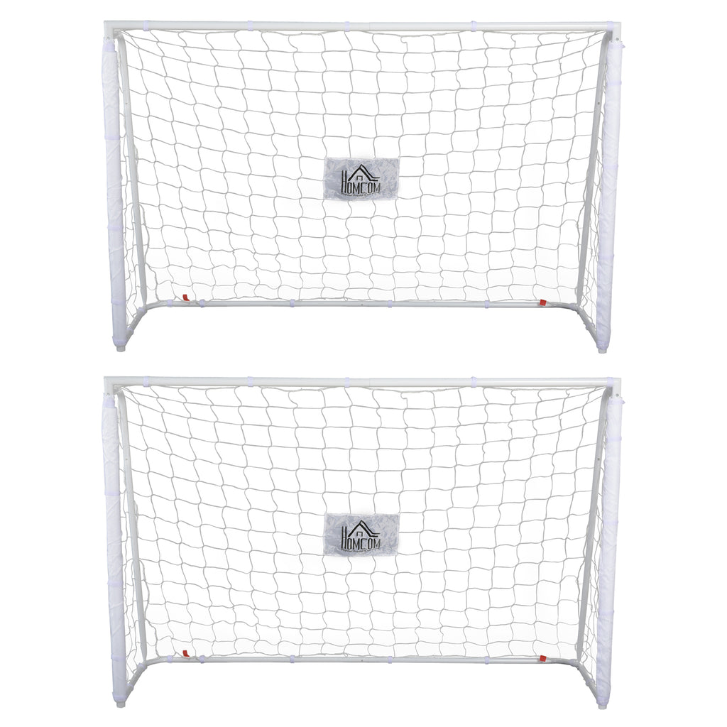 Lot de 2 buts de football - cage de foot - but d'entrainement - châssis métal filet PE - piquets & outil inclus - blanc-0