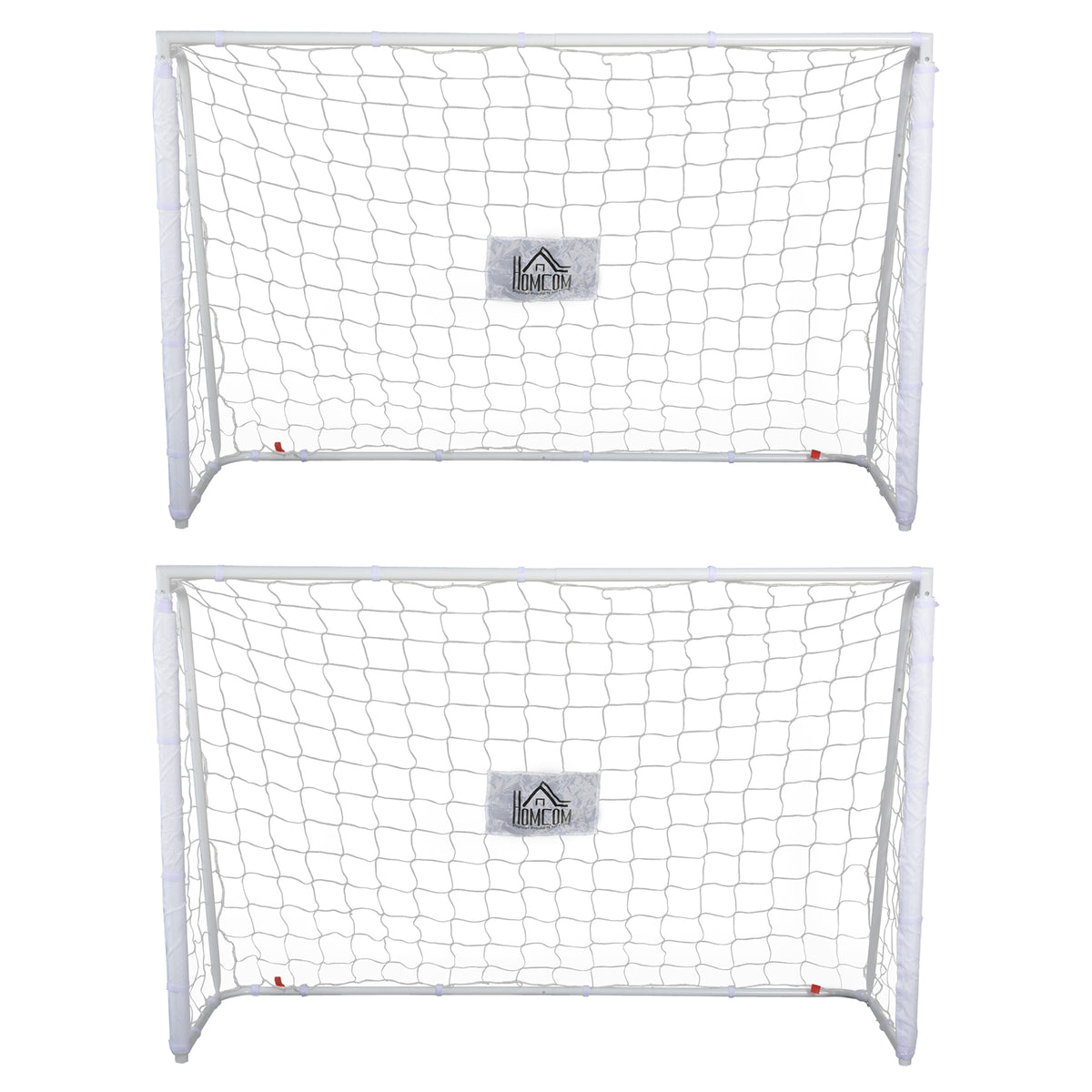 Lot de 2 buts de football - cage de foot - but d'entrainement - châssis métal filet PE - piquets & outil inclus - blanc-0