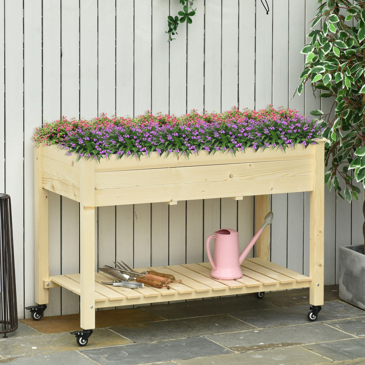 Jardinière sur Pieds - Potager sur roulettes - étagère, Inserts d'irrigation, Feutre de Drainage Inclus - Bois-1