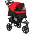 Poussette pour chien chariot pliable 3 roues tout-terrain EVA 12" auvent ajustable 2 laisses 109,5x57,5x106,5cm rouge-0