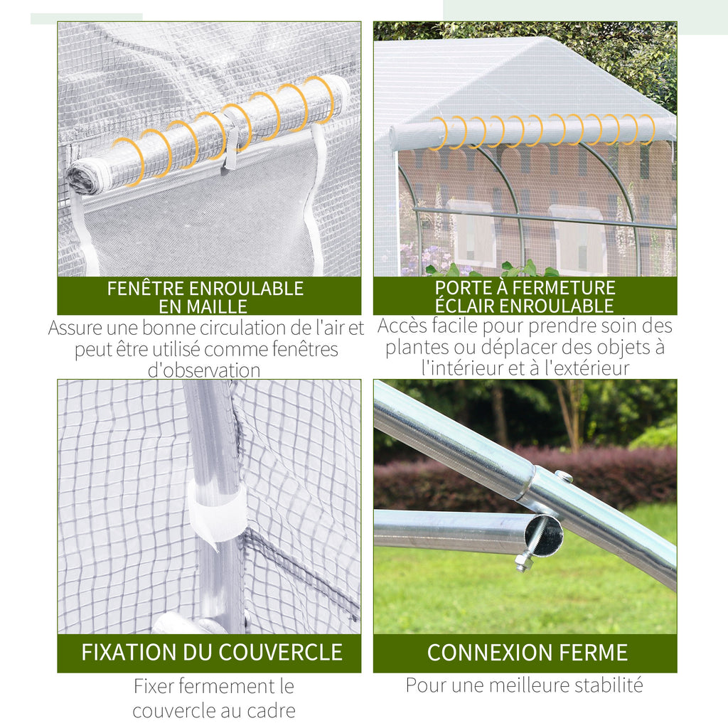 Serre Tunnel de Jardin 10,5 m² dim. 3,5L x 3l x 2H m Porte + 6 fenêtres enroulables Acier galvanisé bâche PE Haute densité Blanc-5
