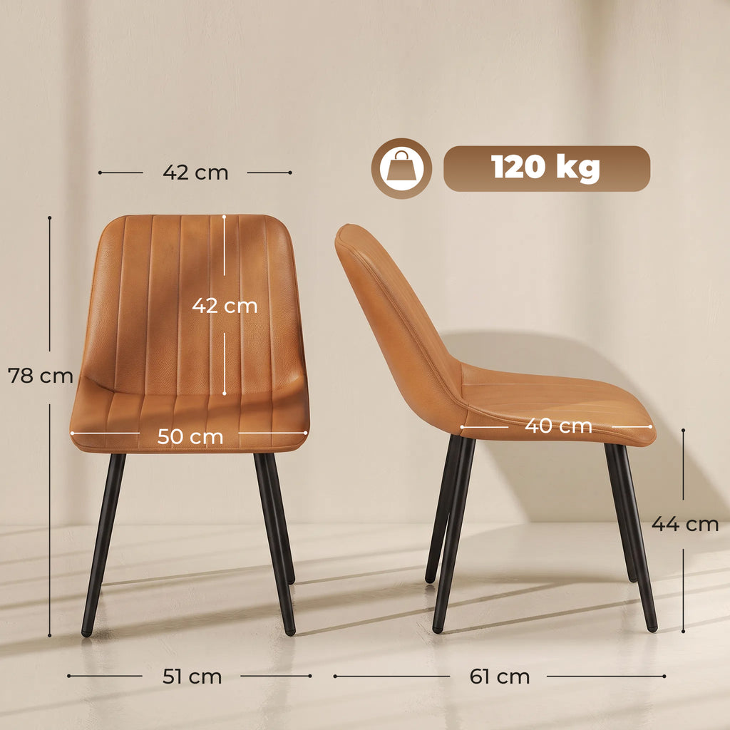 Lot de 2 Chaises de Salle à Manger Modernes, Dossier et Assise Incurvés, en Revêtement Synthétique, 51x61x78cm, Marron-2