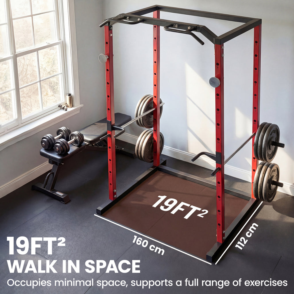 Station de Musculation Multifonction Acier Charge 460 kg, Barre de Traction, Rack de Squat, Dips, 160x112x215cm, Rouge-7