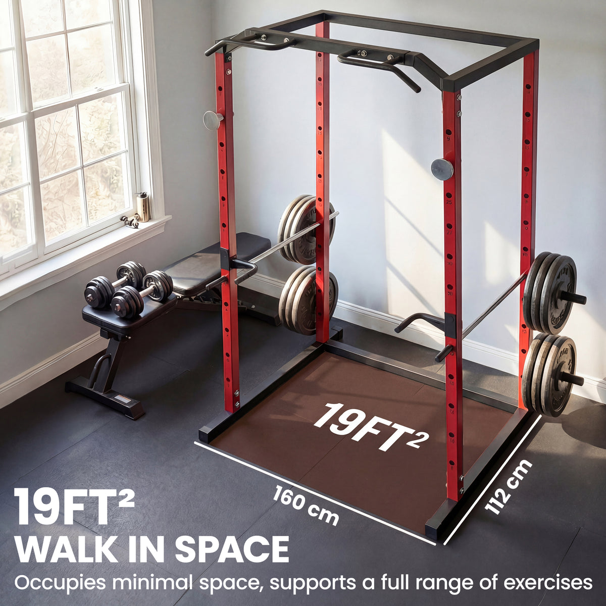 Station de Musculation Multifonction Acier Charge 460 kg, Barre de Traction, Rack de Squat, Dips, 160x112x215cm, Rouge-7