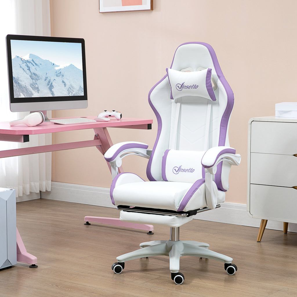 Chaise gaming fauteuil gaming ergonomique avec dossier inclinable à 135° et soutien lombaire, 65 x 65 x 121-129 cm blanc-1