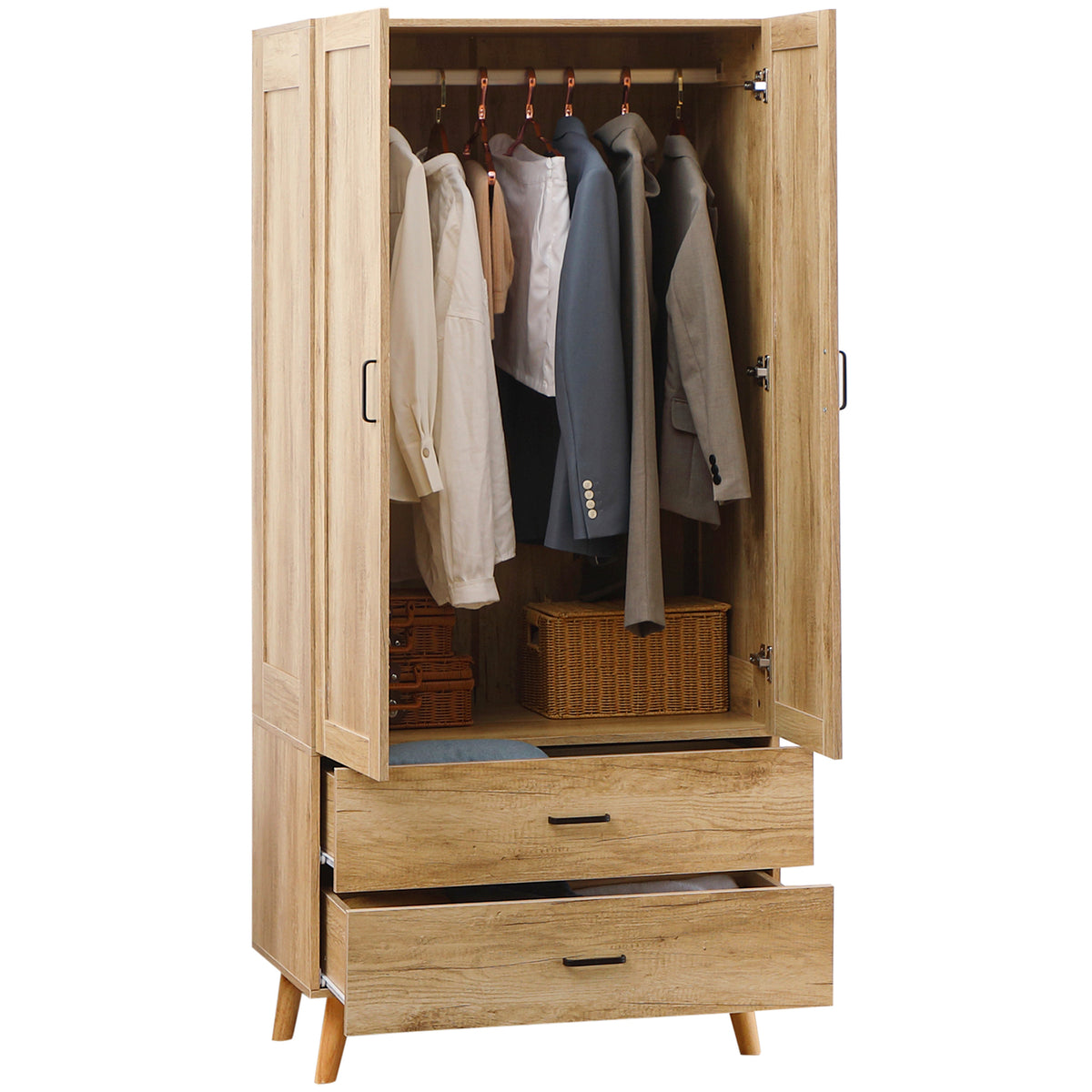 Armoire à vêtements armoire de rangement 2 portes et 2 tiroirs avec tringle - 80 x 54 x 180 cm-0