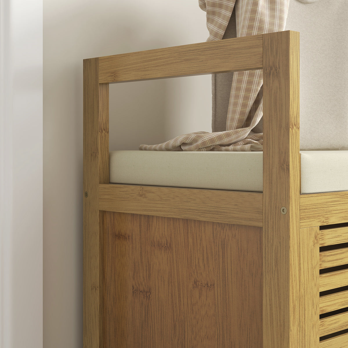 Banc de rangement avec compartiment caché sous assise pour entrée coussin et accoudoir 100 x 40 x 60 cm naturel-7