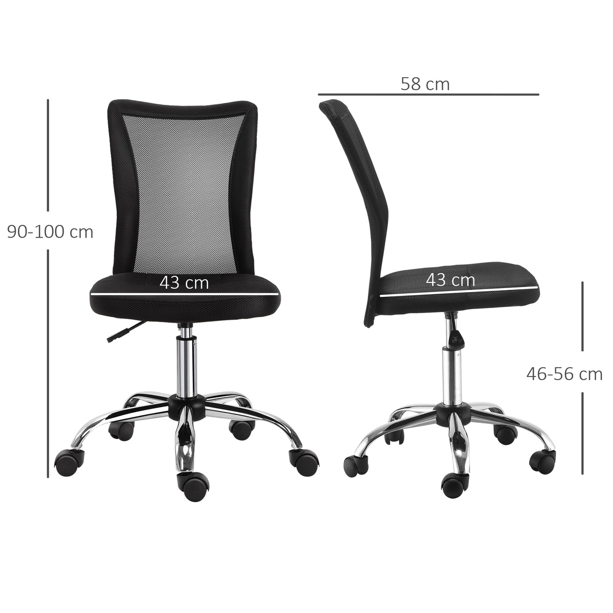 Lot 2 de chaises de bureau ergonomique hauteur réglable piètement chromé pivotant 360° revêtement maille noir-2