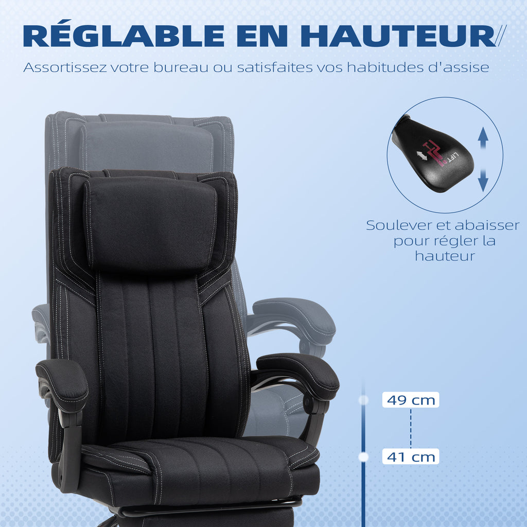 Chaise de bureau siège pivotant dossier inclinable hauteur réglable 65 x 61 x 105-113 cm noir-3