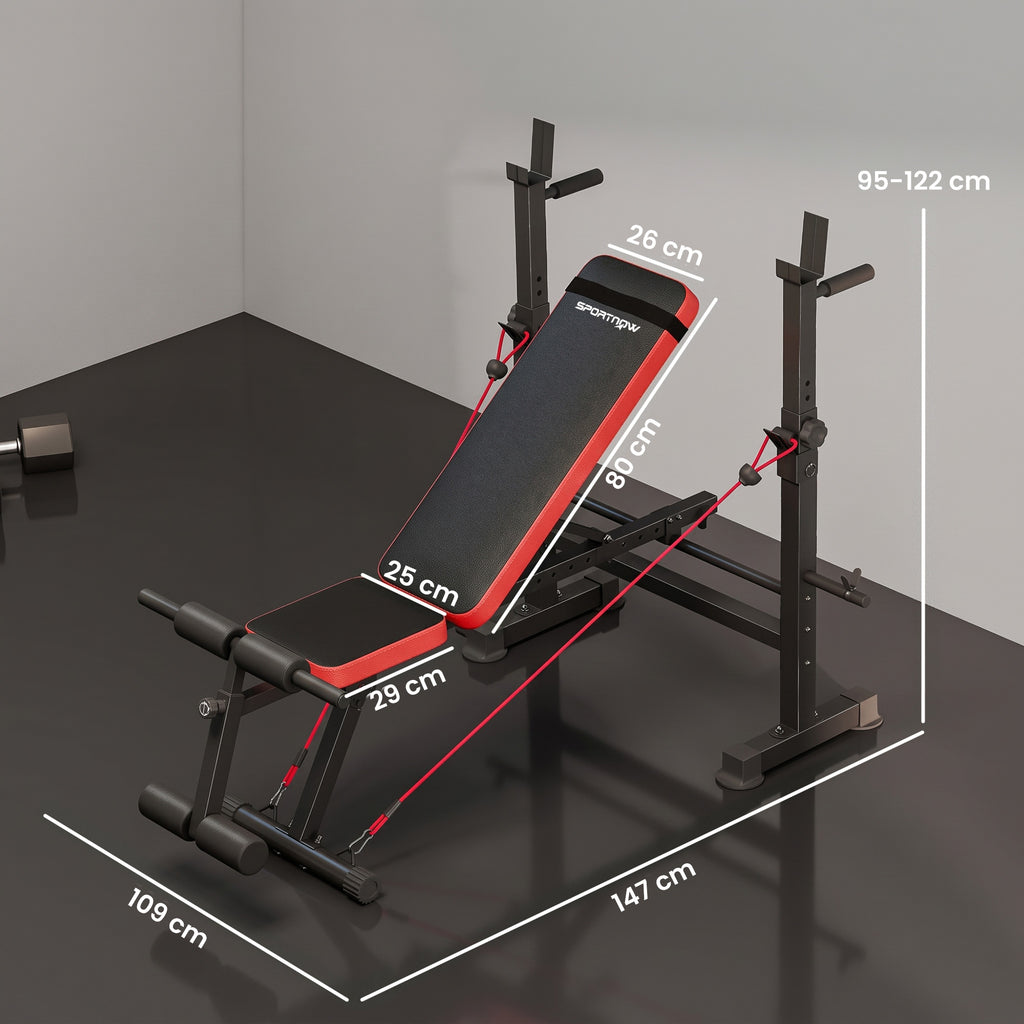 Banc de musculation complet multifonction avec dossier réglable, repose-jambes et support de poids 147x109x122cm noir-2