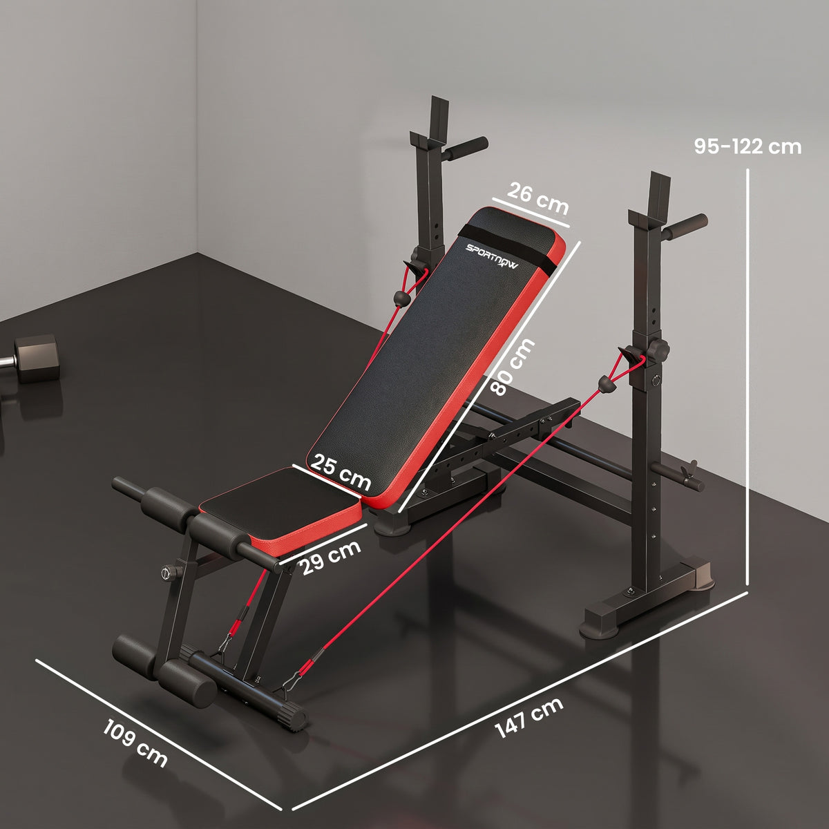Banc de musculation complet multifonction avec dossier réglable, repose-jambes et support de poids 147x109x122cm noir-2