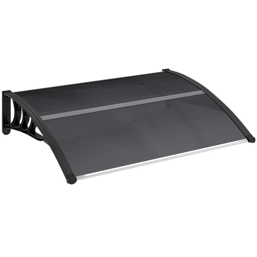 Auvent de porte d'entrée, toit marquise de porte exterieur en polycarbonate et aluminium résistante 100 x 75 cm noir-0