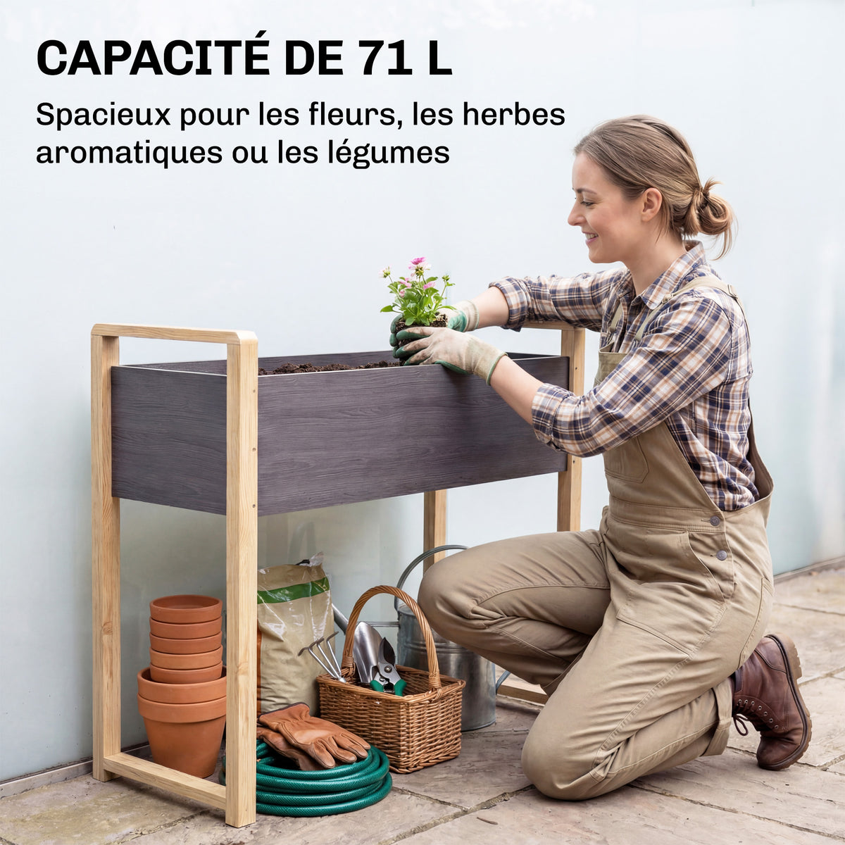Carré Potager avec pieds Lit de Jardin Surélevé 4 trous de drainage et Tissu non tissé,  98 x 37 x 90 cm, gris-3