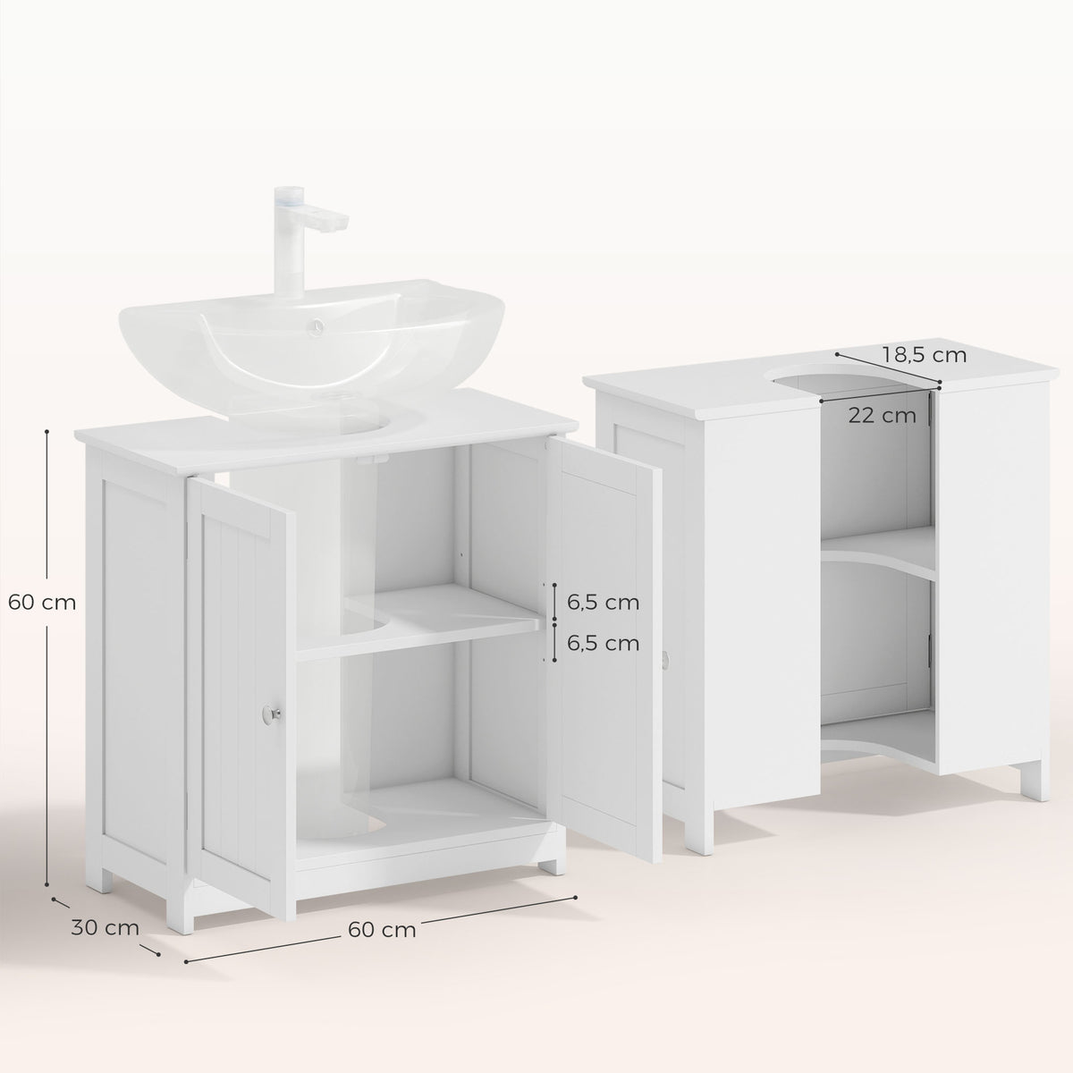 Meuble salle de bain sous lavabo - meuble sous-vasque - placard 2 portes avec étagère - dim. 60L x 30l x 60H cm - en bois blanc-2