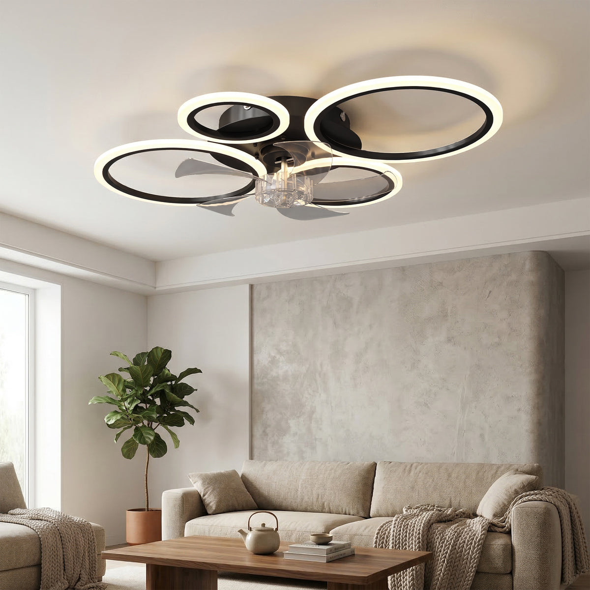 Ventilateur de plafond avec lumière et télécommande, plafonnier ventilateur 77 cm avec 6 vitesses, noir-8