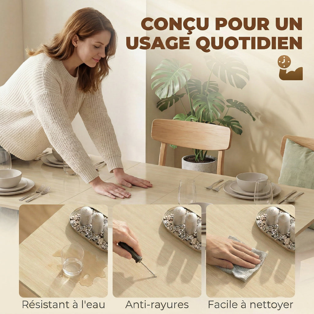 Table à manger pliante pour 6 personnes 39-168 cm, table de cuisine avec 2 tiroirs et 4 étagères ouvertes, blanc-6