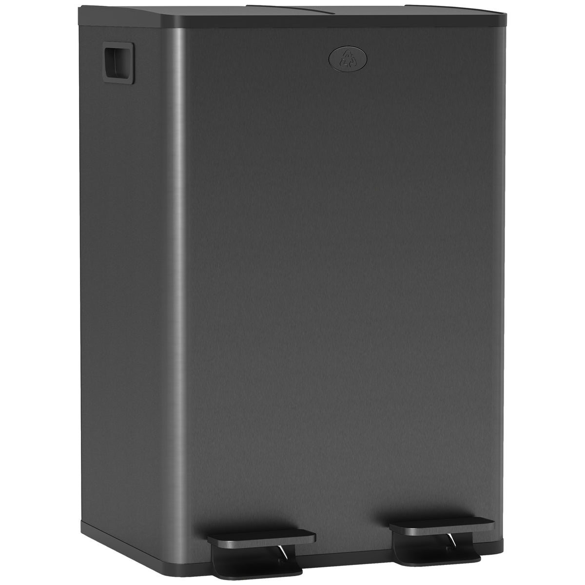 Poubelle de cuisine 2 compartiments de 2 x 28L, acier inoxydable, couvercle à fermeture douce, 45,8x36x67,6cm, noir-0