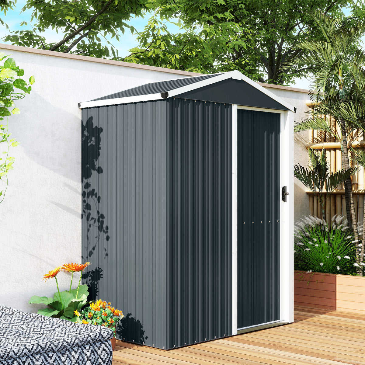 Abri de jardin en métal 1,2 m², cabane jardin extérieure, porte coulissante verrouillable, 136x87x176cm, gris-8