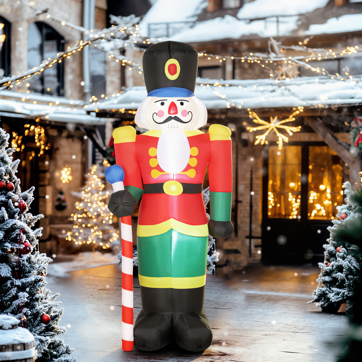 Soldat casse-noisette gonflable de Noël 245 CM avec lumières LED et sceptre, intérieur et extérieur, multicolore-1
