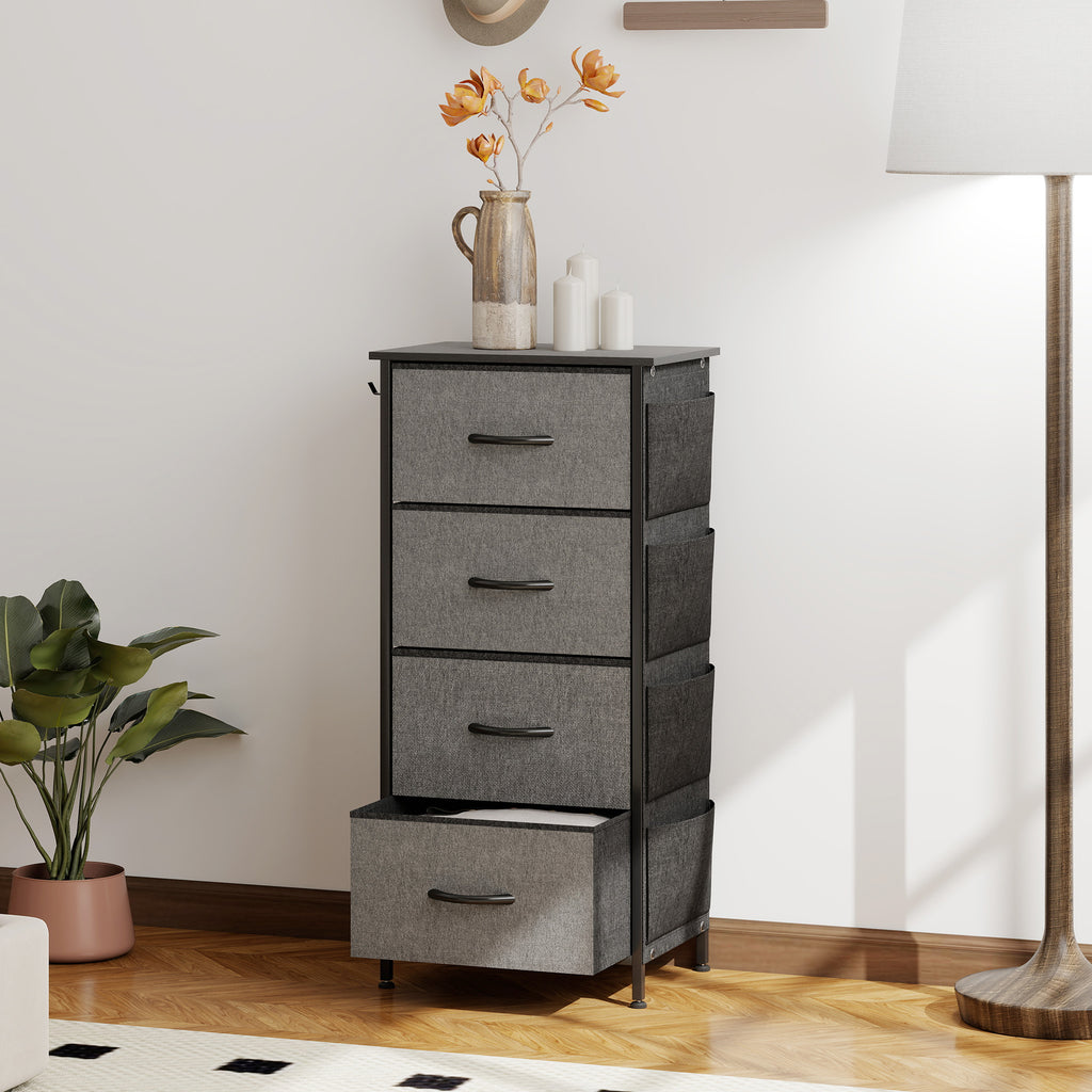 Commode 4 tiroirs en tissu, meuble de rangement avec 4 poches, 2 crochets, structure en acier, 45 x 30 x 94,5 cm, gris-1