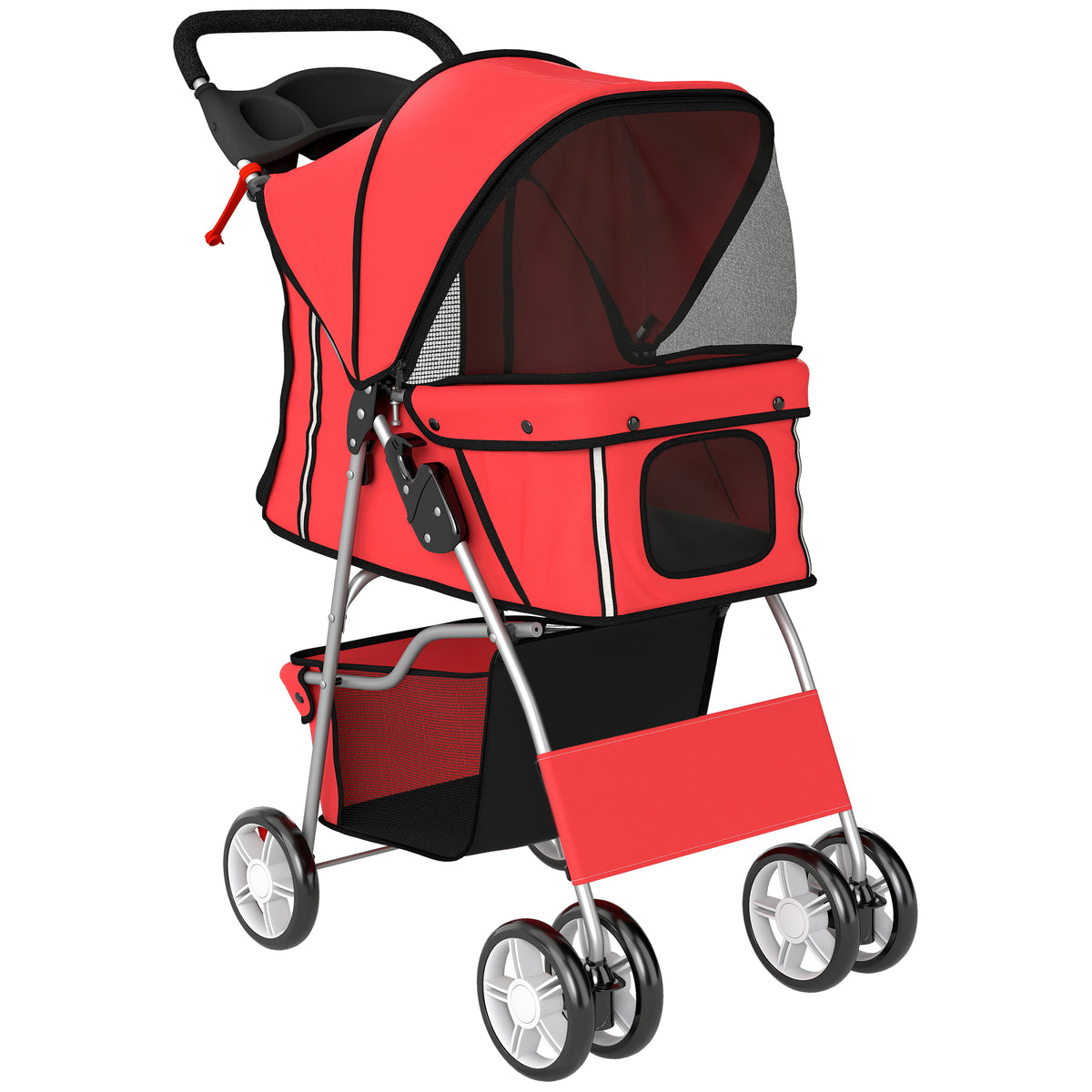 Poussette buggy pliable animaux chariot pliante chien chat porte-gobelet panier de rangement 75 x 45 x 97 cm rouge-0