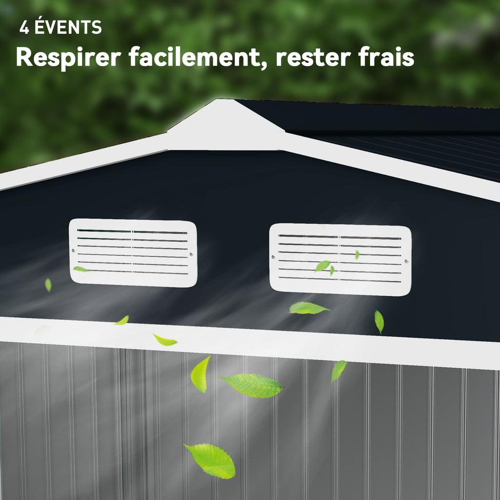Abri de jardin 5,4 m² 2,77 x 1,95 x 1,92 m kit de fondation porte coulissante ventilations acier galvanisé, gris foncé-9