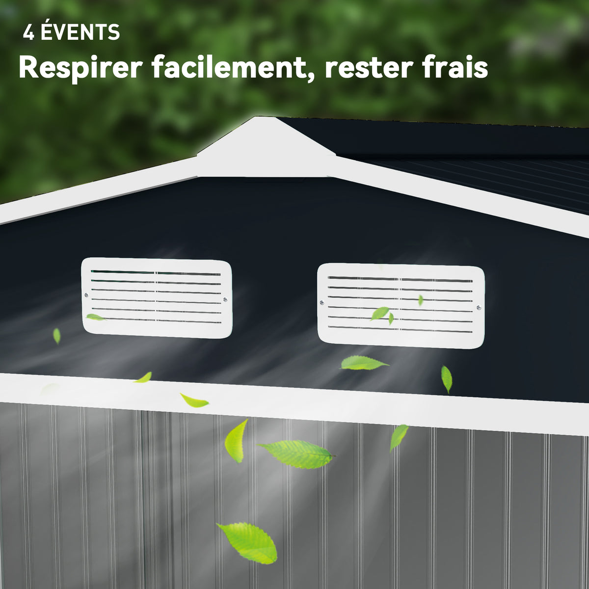 Abri de jardin 5,4 m² 2,77 x 1,95 x 1,92 m kit de fondation porte coulissante ventilations acier galvanisé, gris foncé-9