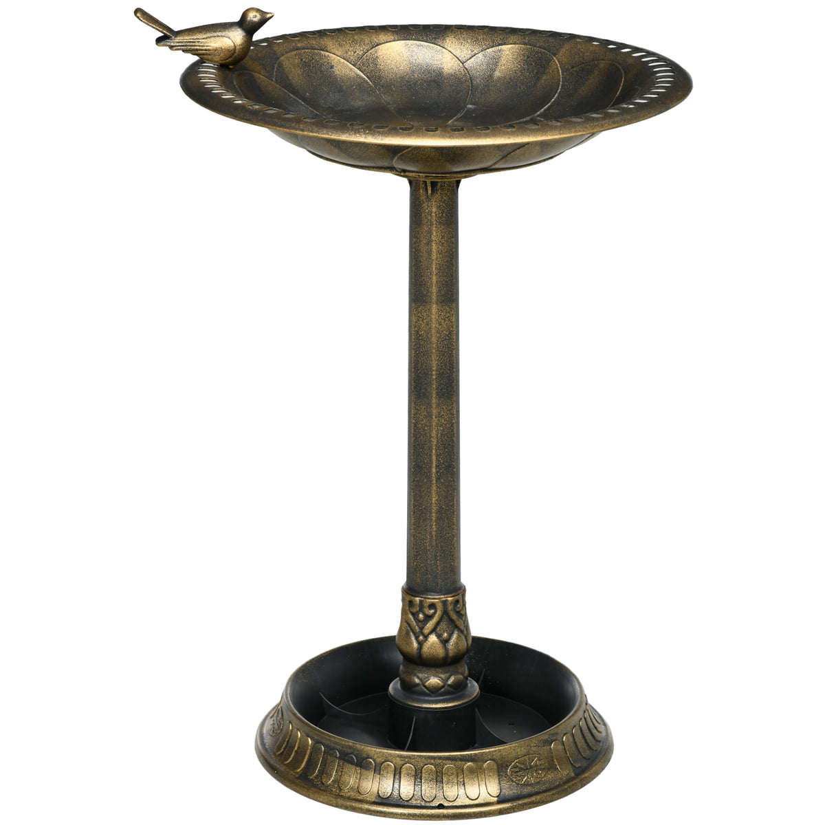 Bain d'oiseaux Abreuvoir, mangeoire pour Oiseaux jardinière 2 en 1 dim. Ø 50 x 72H cm polypropylène Bronze Antique-0