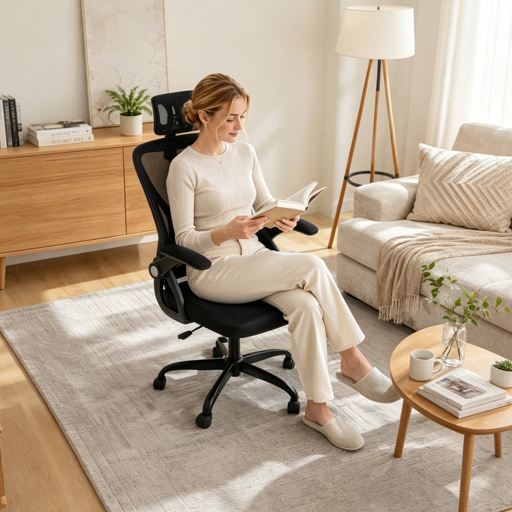 Chaise Bureau Ergonomique, Accoudoirs Relevables, Appui-tête, Fonction Basculante, Hauteur Réglable, 59x62x125cm, Noir-9