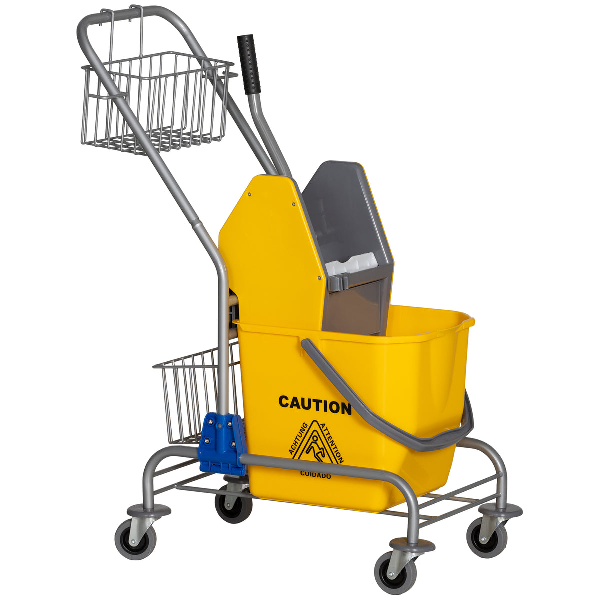 Chariot de lavage chariot de ménage professionnel presse à mâchoire seau 26 L + panier de rangements jaune-0