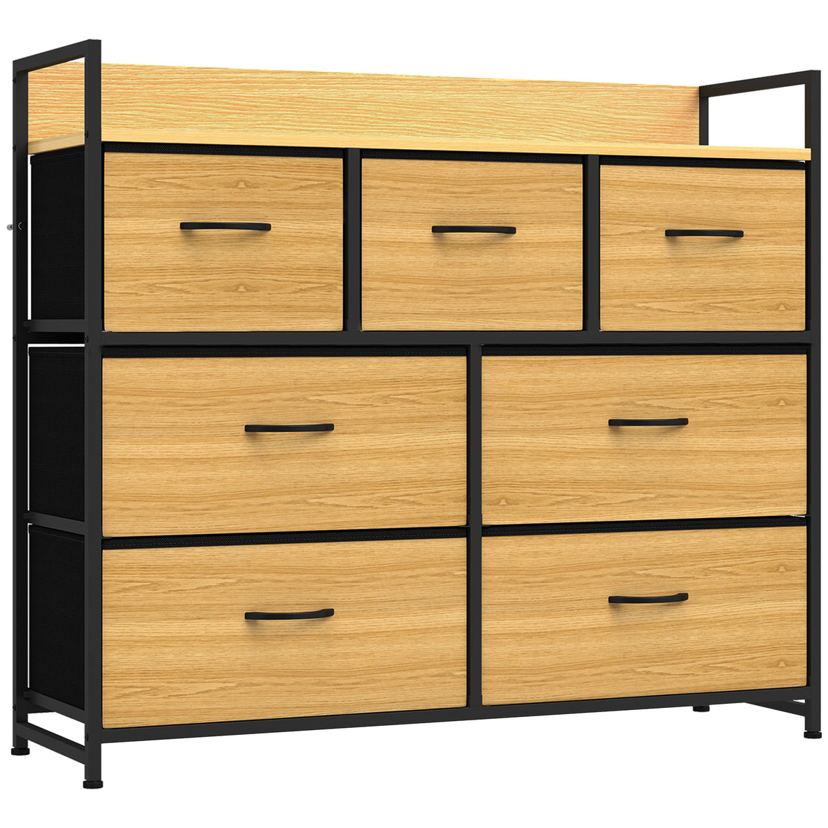 Commode 7 Tiroirs en Tissu Pliables, Commode Chambre Adulte avec Plateau Supérieur et Cadre en Acier, chêne-0