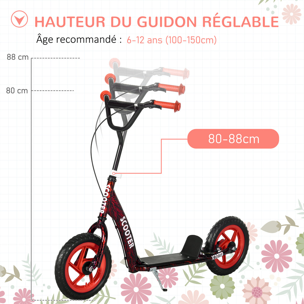 Trottinette patinette scooter enfant grandes roues de 6 à 12 ans hauteur réglable frein arrière béquille rouge-3