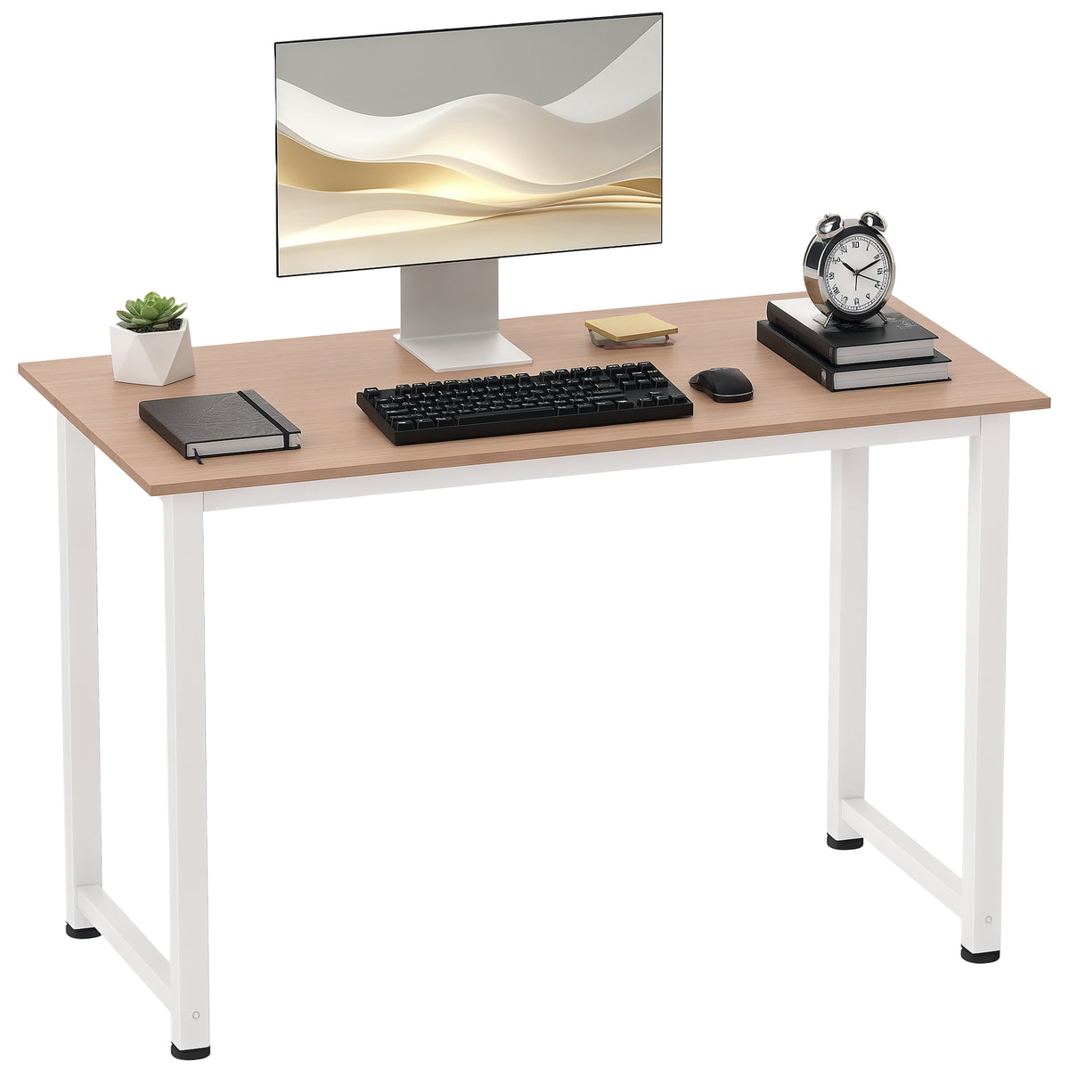 Table ordinateur table salle à manger 120x60x76cm chêne et Blanc Multifonction Grand Plateau Cadre Robuste métal-0