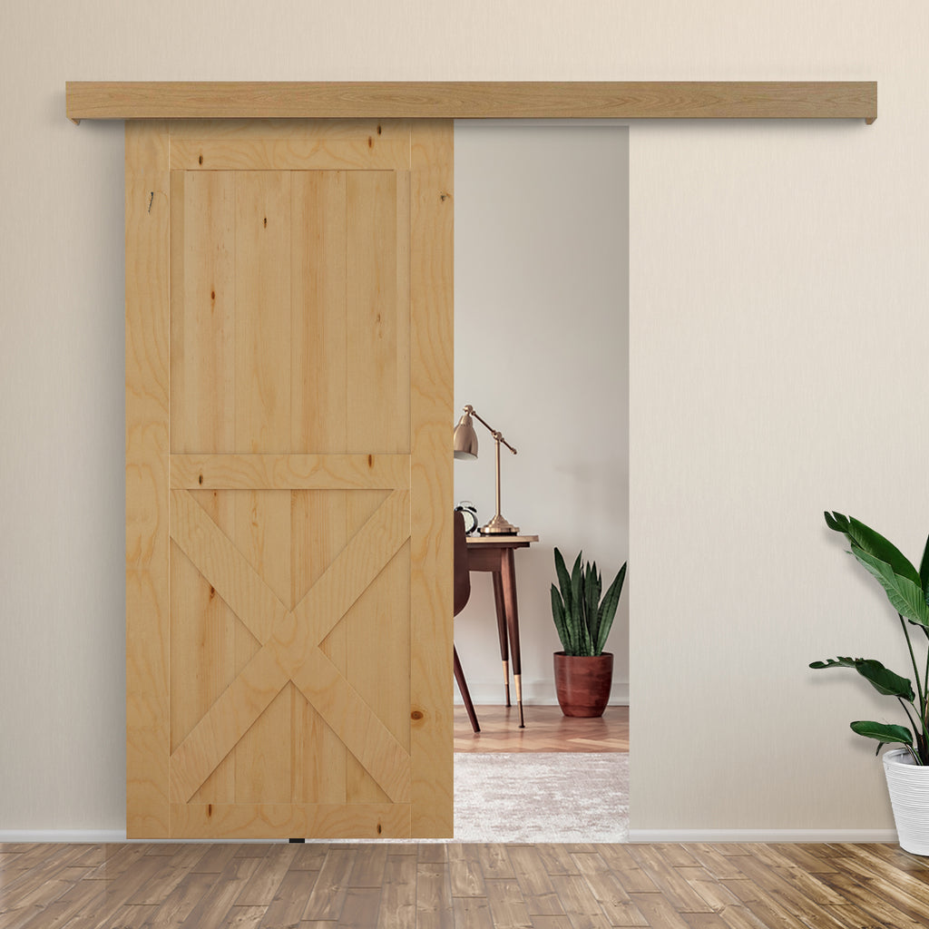 Kit Complet de Porte Coulissante en Bois, Quincaillerie Système Galandage pour Porte Épaisseur 35-45 mm, Charge Max. 75 kg, Rail, Roulettes, Vis, 200 x 3,05 cm, Brun-9