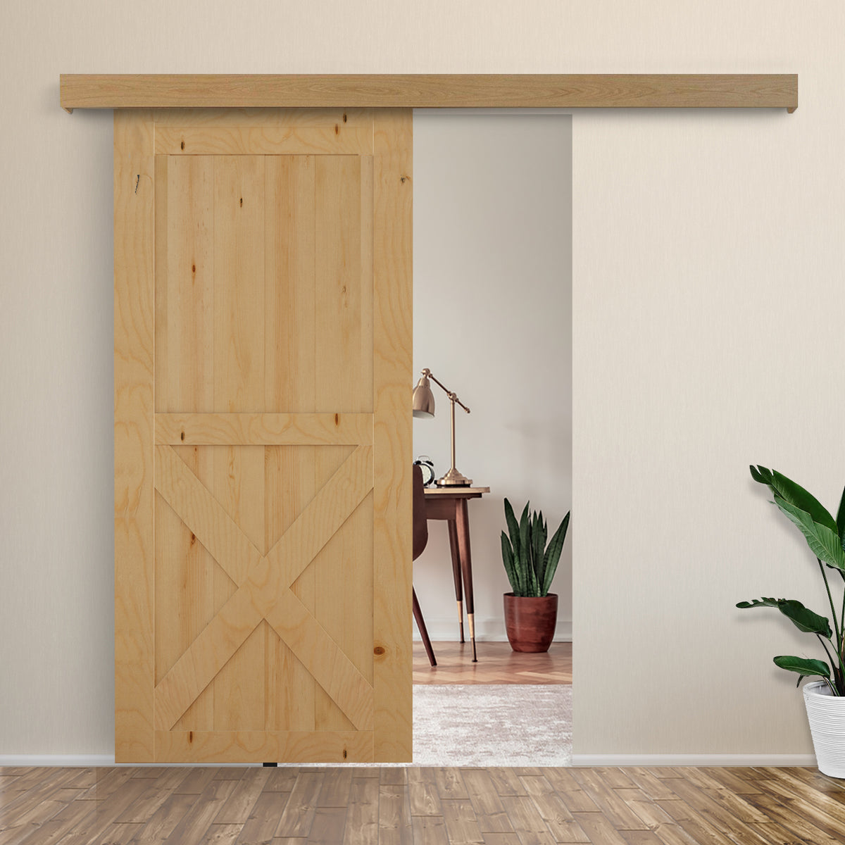 Kit Complet de Porte Coulissante en Bois, Quincaillerie Système Galandage pour Porte Épaisseur 35-45 mm, Charge Max. 75 kg, Rail, Roulettes, Vis, 200 x 3,05 cm, Brun-9