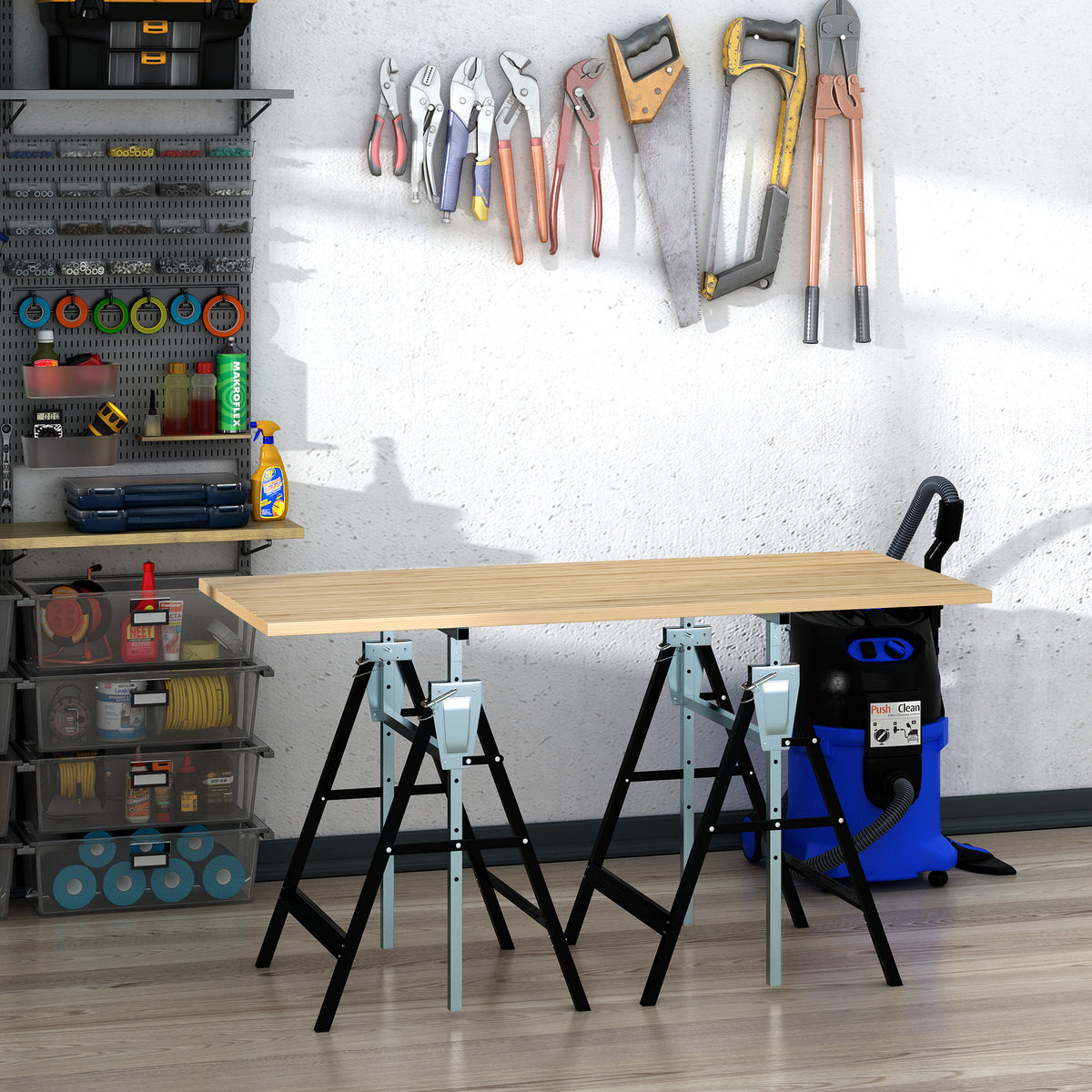 Lot de 2 tréteaux pliables télescopiques hauteur réglable 80-130 cm noir-1
