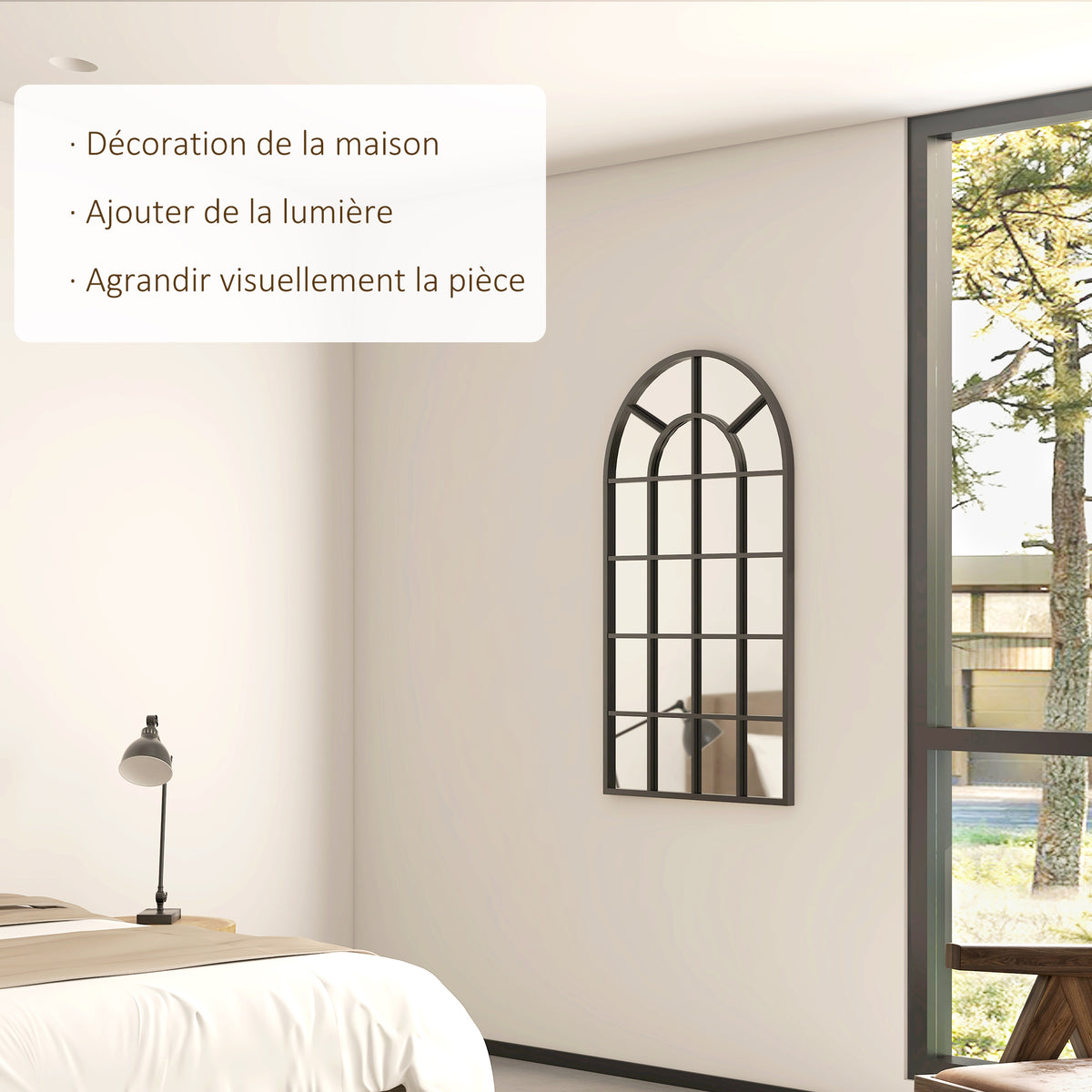 Miroir verrière arche style industriel fenêtre arcade métal 110 x 65 cm noir-3