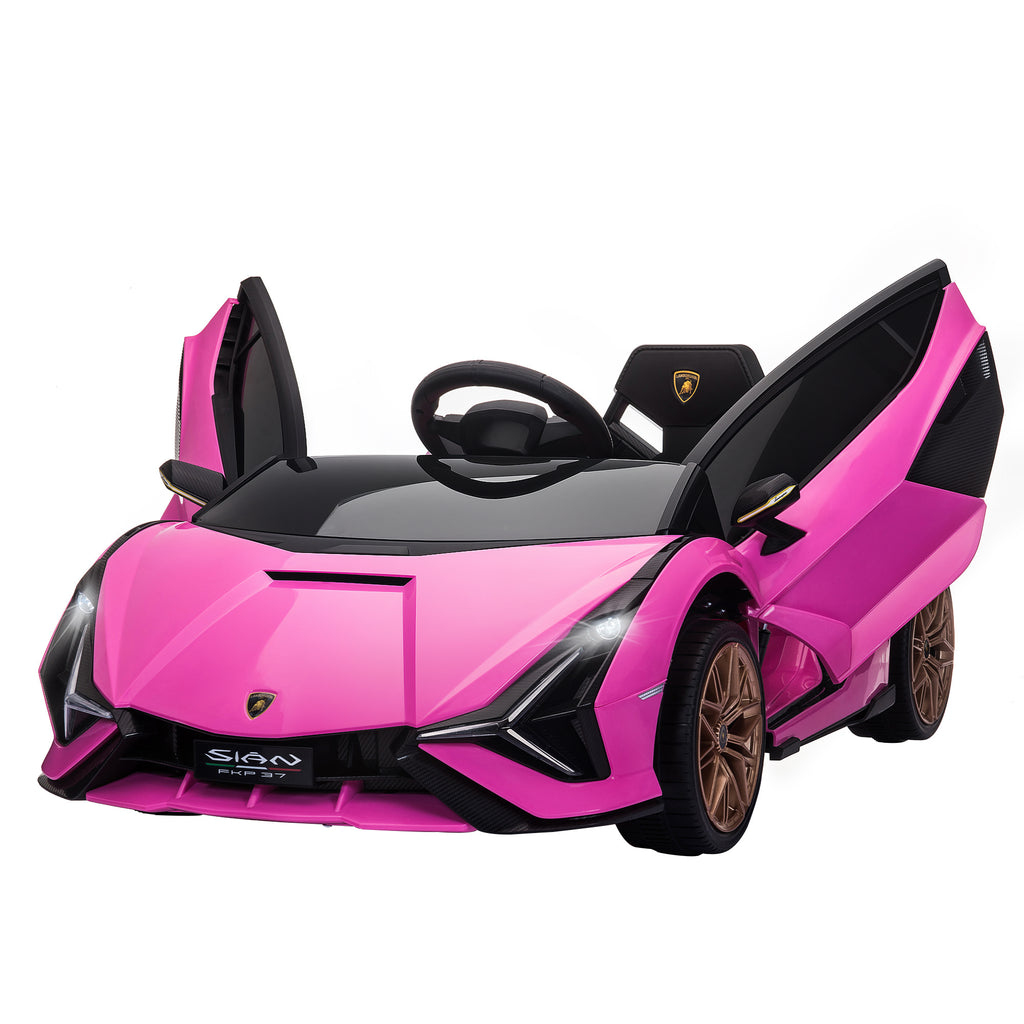 Voiture électrique Enfants de Sport Véhicule électrique Lamborghini Sian 12 V - V. Max. 5 Km/h avec Télécommande 2,4G Effets sonores + Lumineux Rose-0