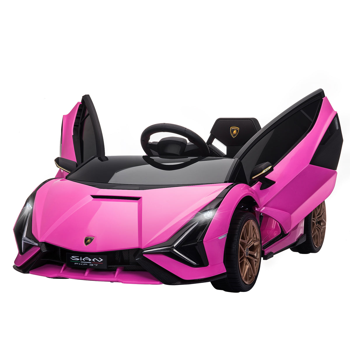 Voiture électrique Enfants de Sport Véhicule électrique Lamborghini Sian 12 V - V. Max. 5 Km/h avec Télécommande 2,4G Effets sonores + Lumineux Rose-0