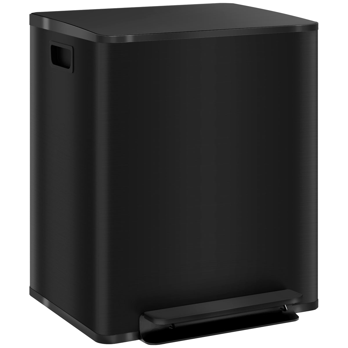 Poubelle de cuisine 2 compartiments de 2 x 25L, acier inoxydable, couvercle à fermeture douce, 47,7x37,5x56cm, noir-0