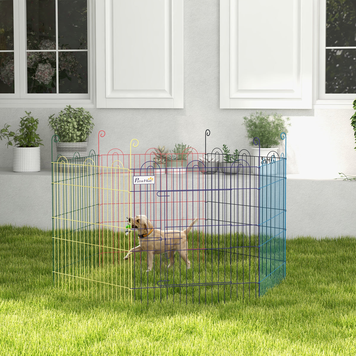 Enclos pliant en métal pour chiens lapins rongeurs petits animaux intérieur et extérieur 6 panneaux avec porte-1